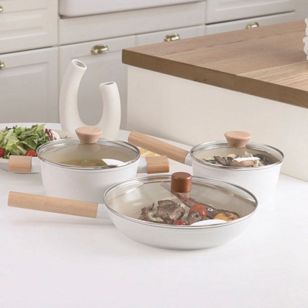[M.v.Eisenberg] KUCHEN BAUM IH Ceramic Set Series(Frying Pan / Pot) – 18cm Sauce Pan, 20cm Stock Pot, 28cm Wok, 28cm Lid | Non-Stick, Natural Mineral Coating, Induction-Compatible